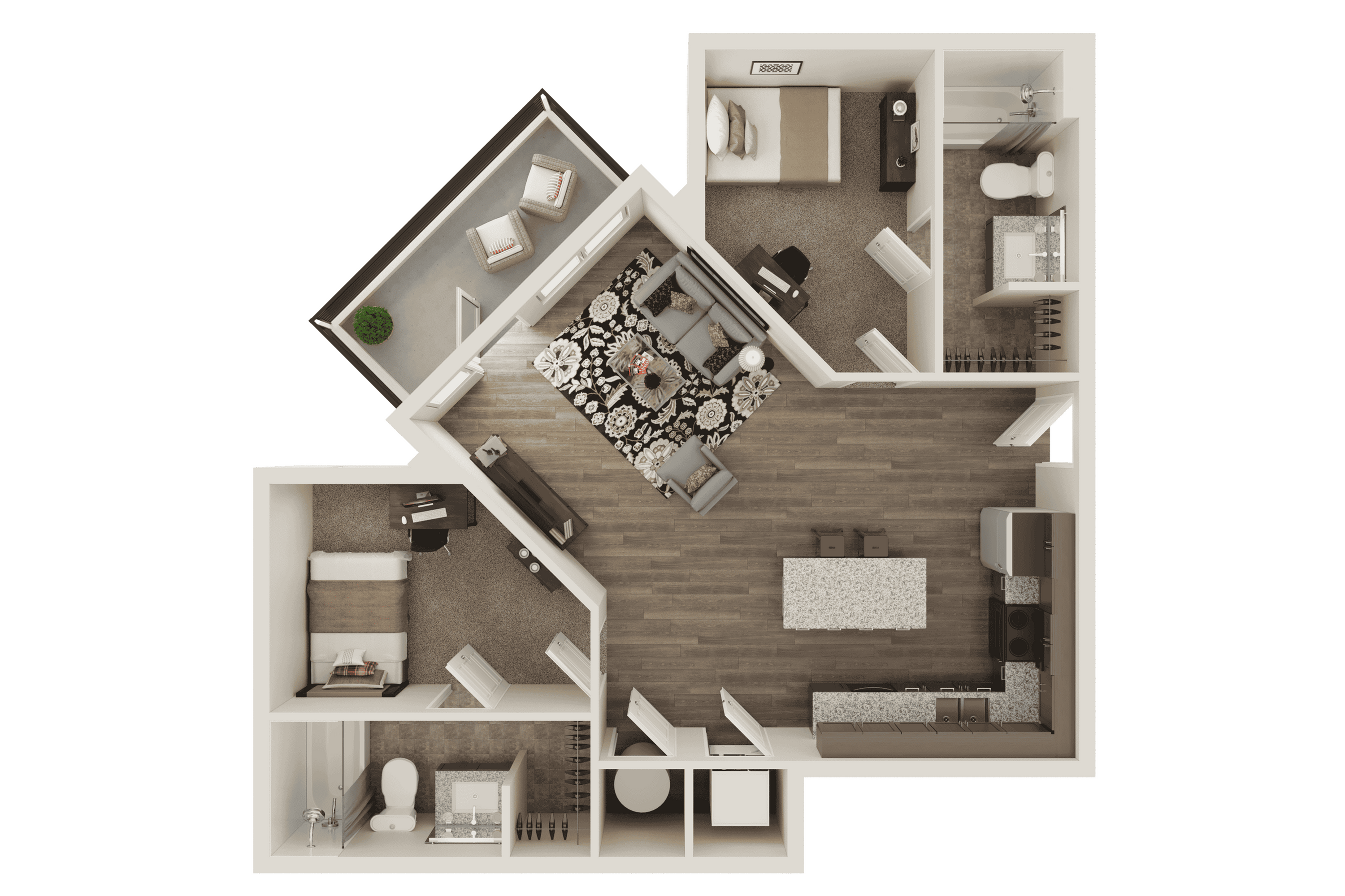 2 Bed, 2 Bath Deluxe floor plan