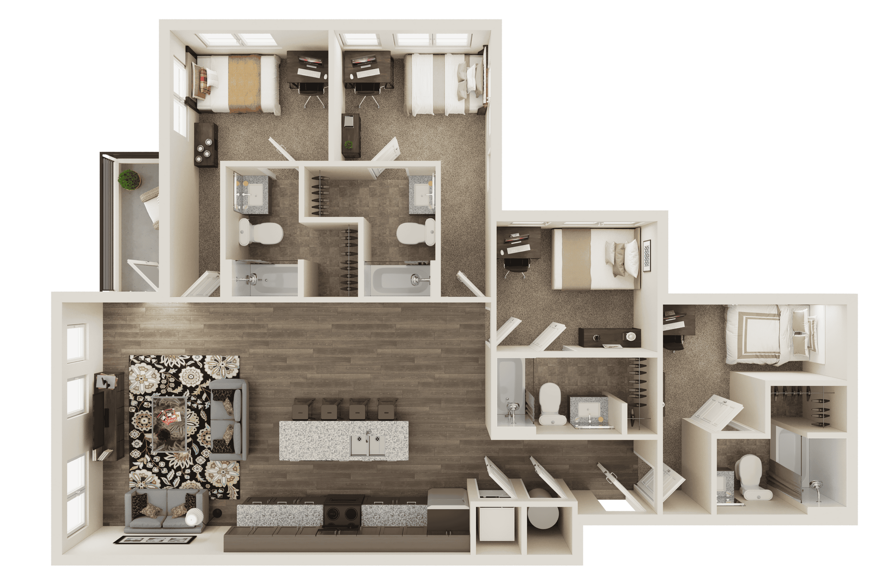 4 Bed, 4 Bath Courtyard floor plan