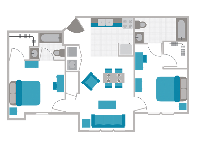 2 Bed, 2 Bath floor plan