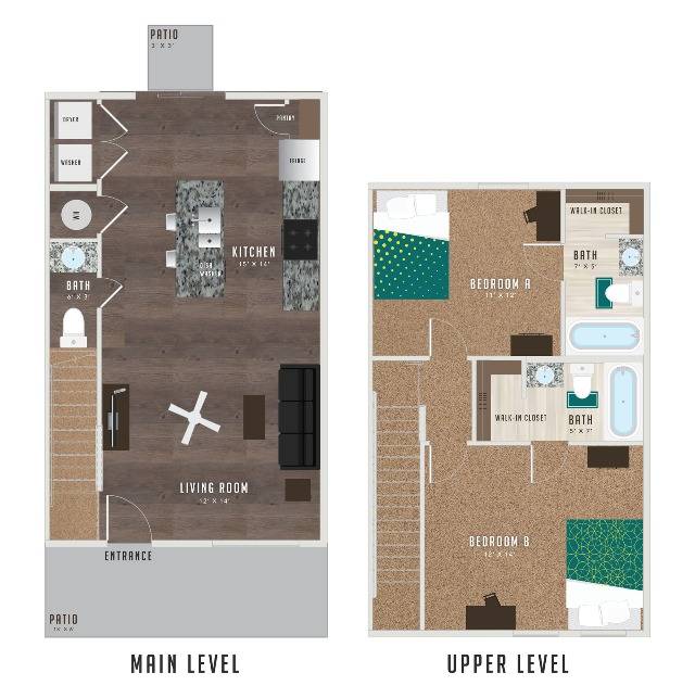 2 Bed, 2.5 Bath floor plan