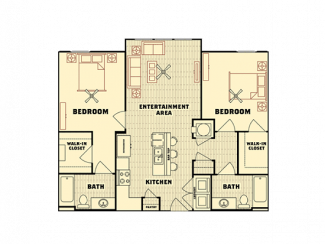 2 Bed, 2 Bath floor plan