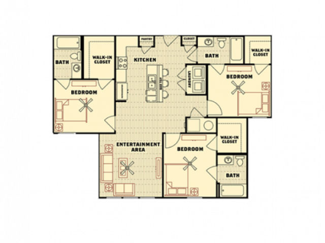 3 Bed, 3 Bath floor plan