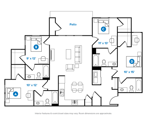 4 Bed, 4 Bath floor plan