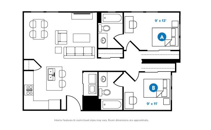 2 Bed, 2 Bath Standard floor plan