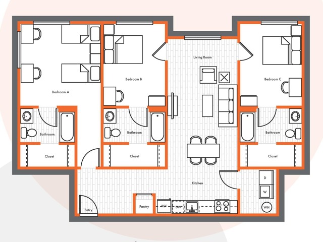 3 Bed, 3 Bath Classic floor plan