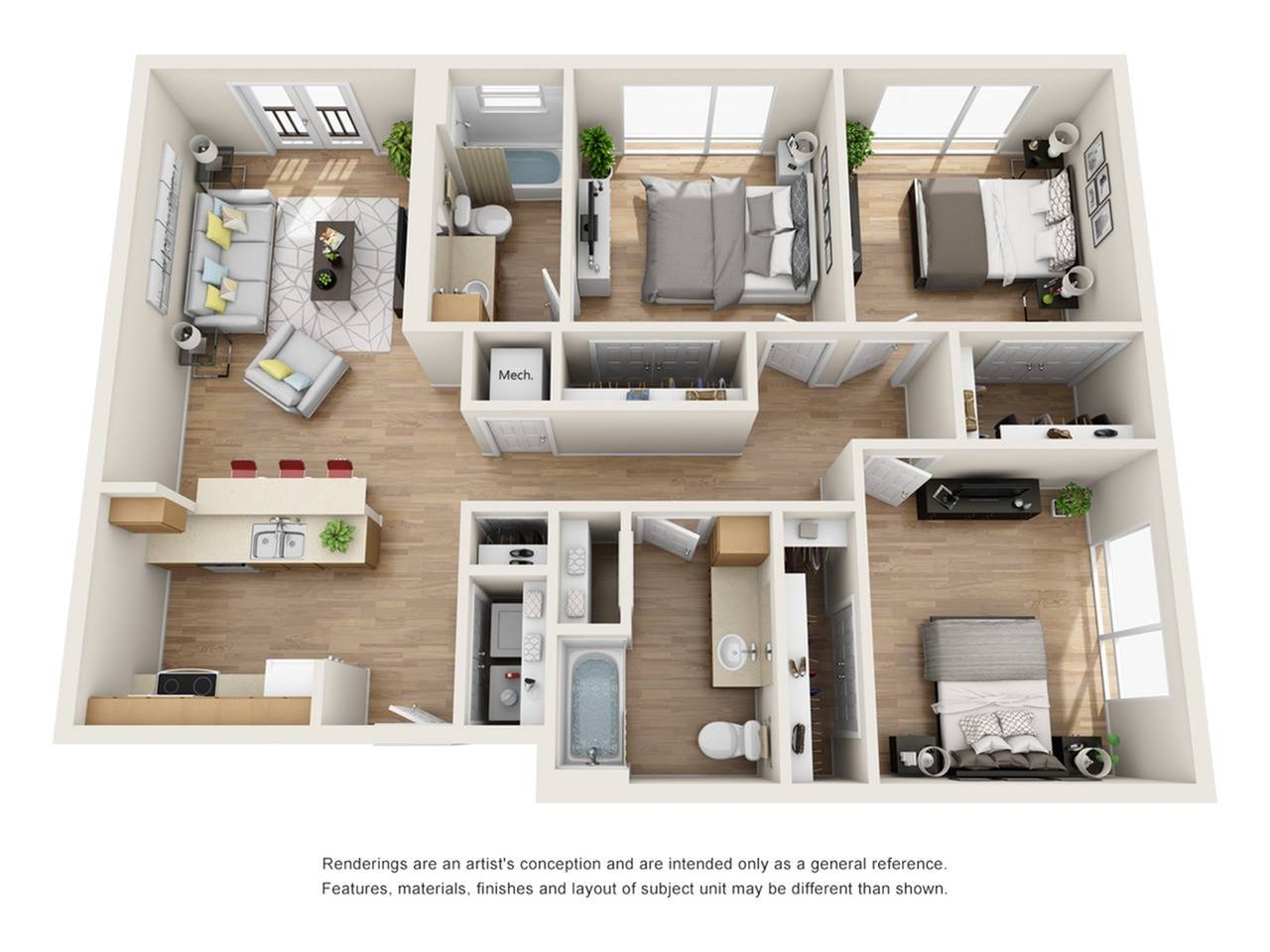 3 Bed, 2 Bath Deluxe floor plan