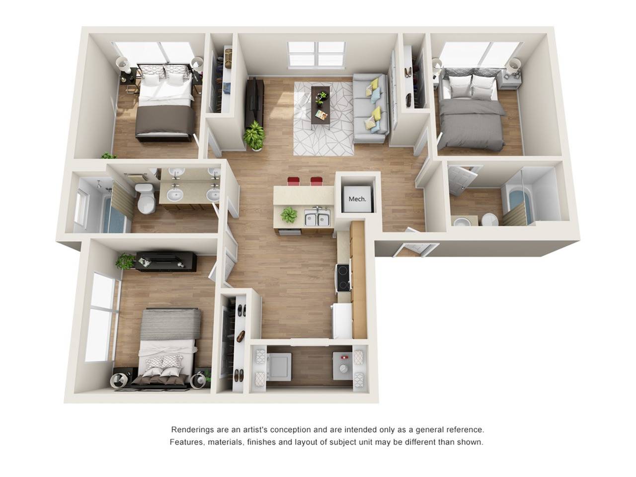 3 Bed, 2 Bath Classic floor plan