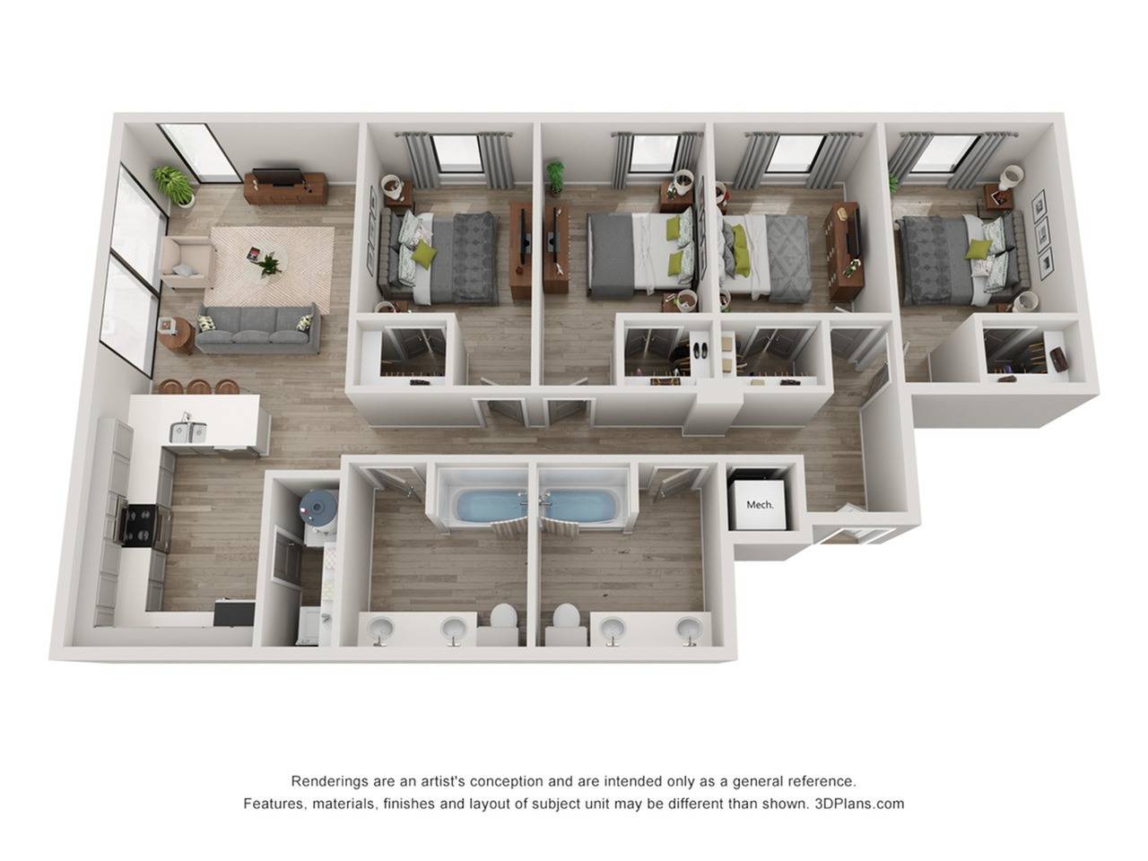 4 Bed, 2 Bath Classic floor plan