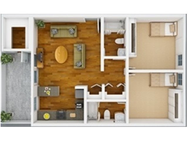 2 Bed, 2 Bath floor plan