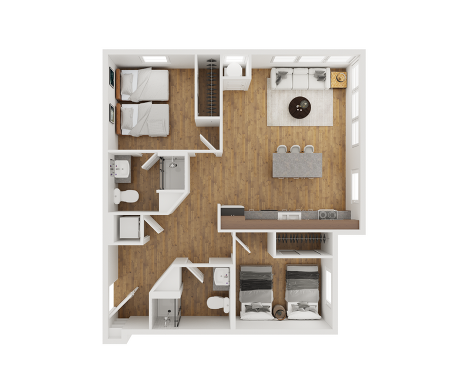 2 Bed, 2 Bath Plus Double floor plan