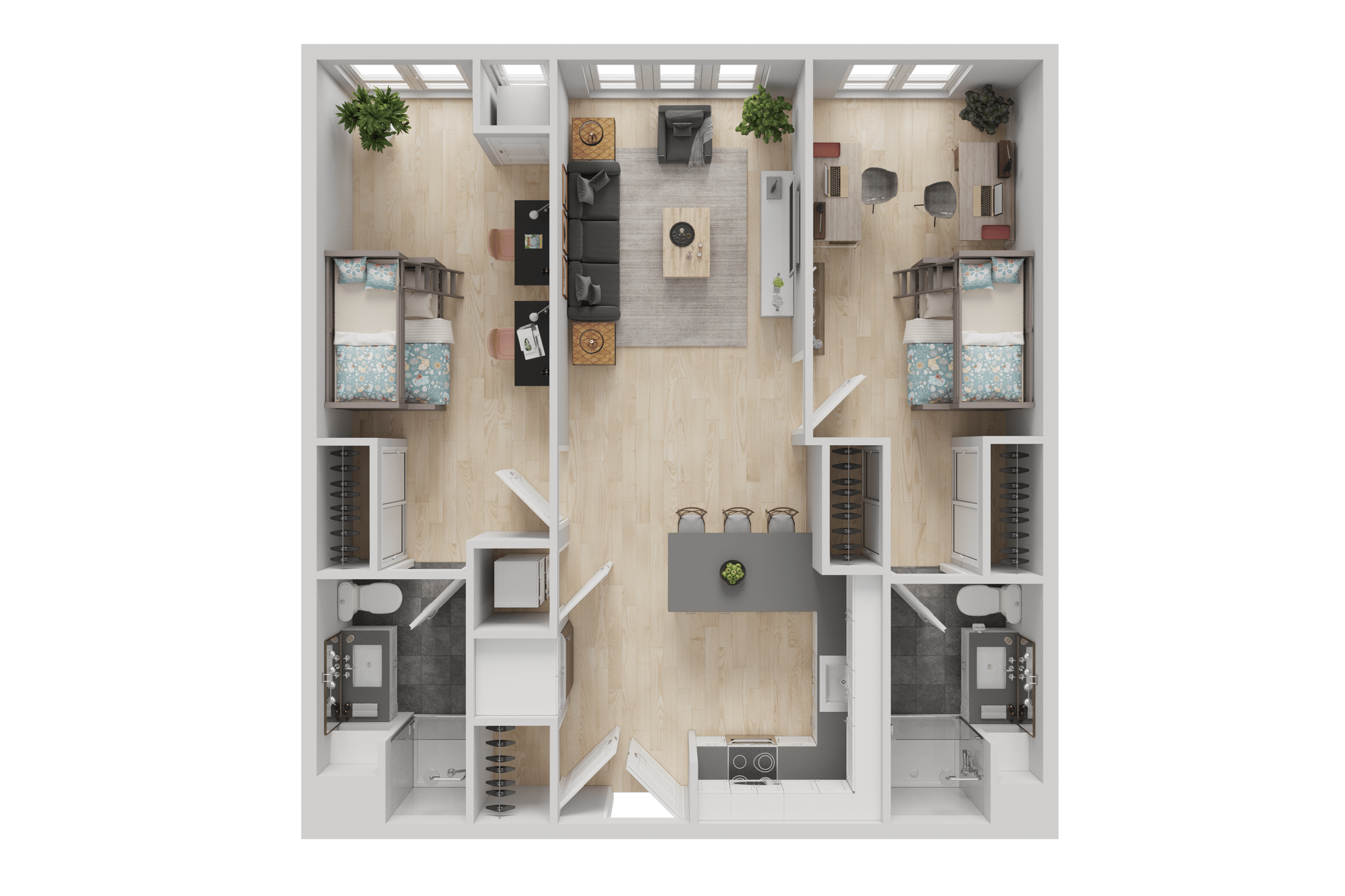 2 Bed, 2 Bath Double floor plan