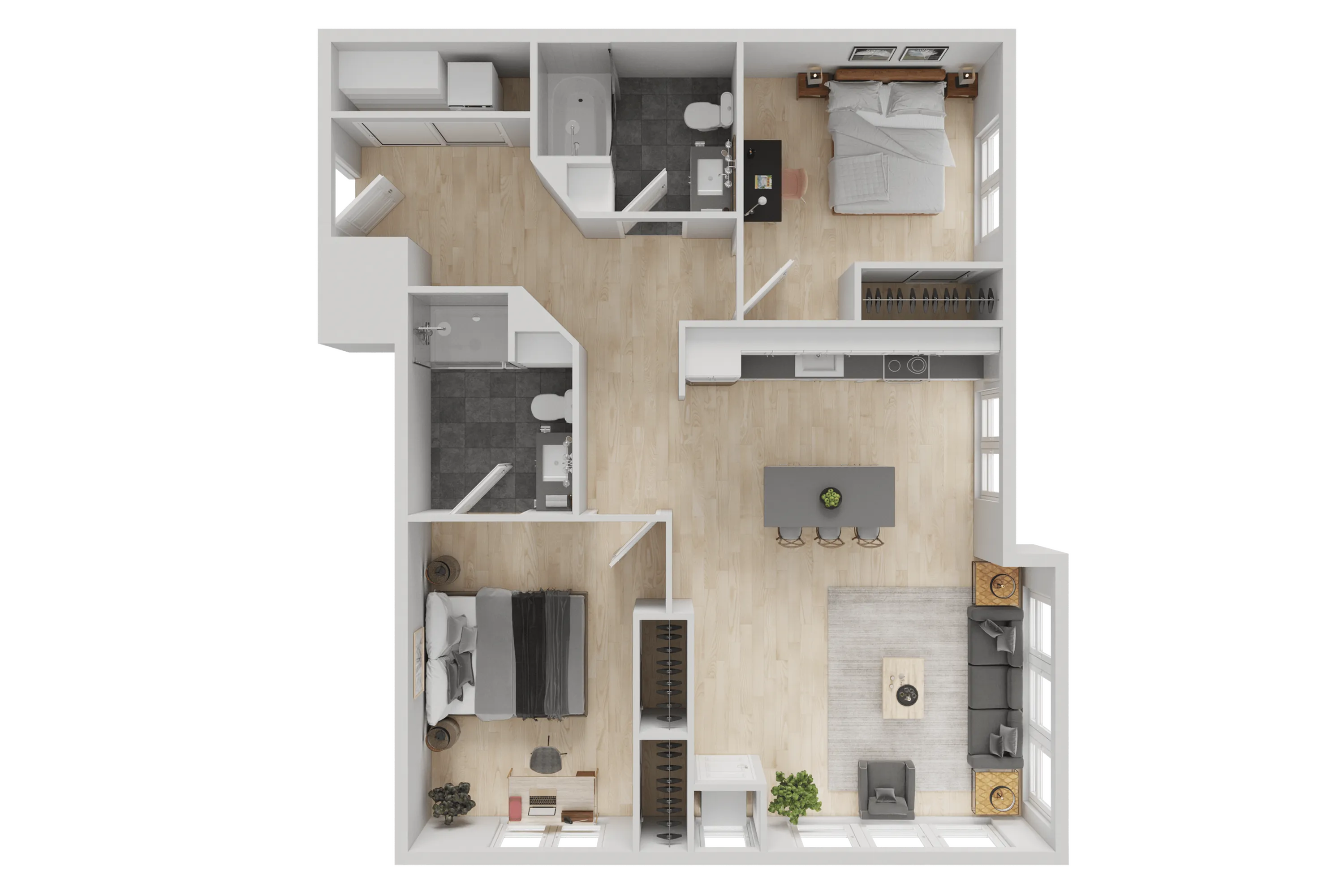 2 Bed, 2 Bath Deluxe floor plan
