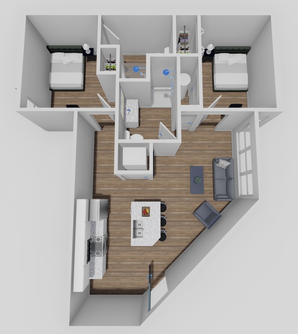 2 Bed, 2 Bath Classic floor plan