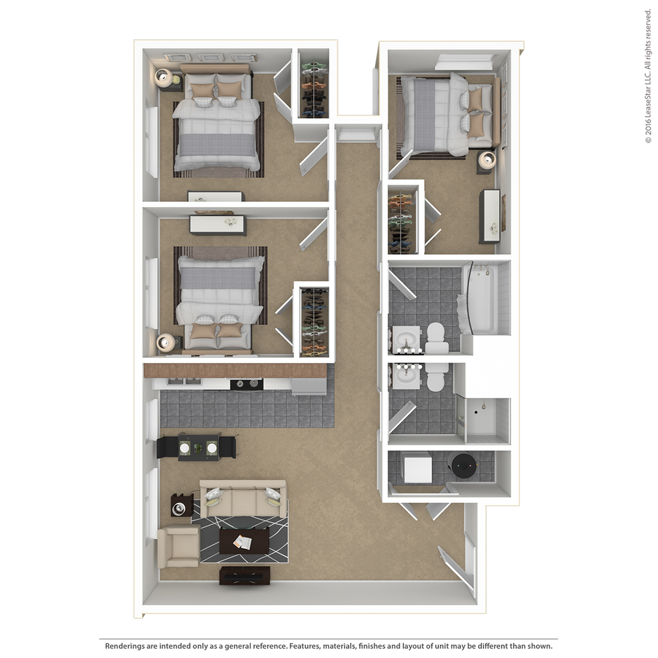 3 Bed, 2 Bath Classic floor plan