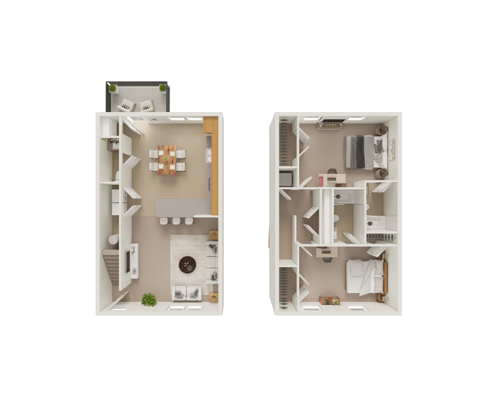 2 Bed, 2.5 Bath Classic floor plan