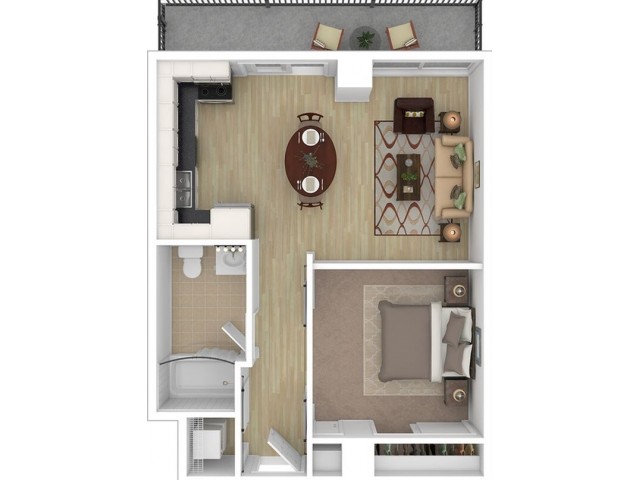 1 Bed, 1 Bath Penthouse A floor plan