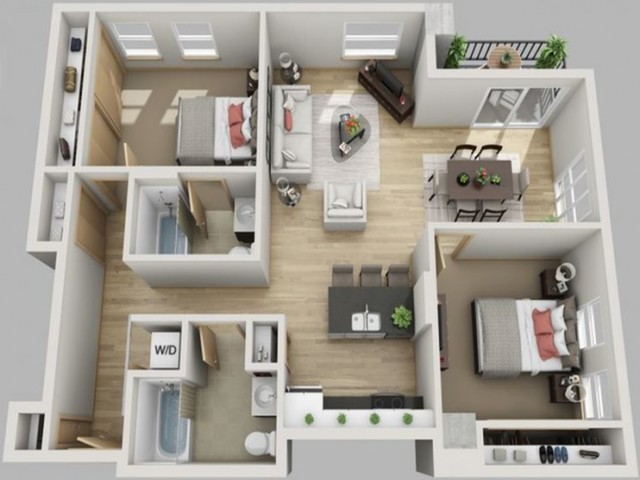 2 Bed, 2 Bath Double floor plan