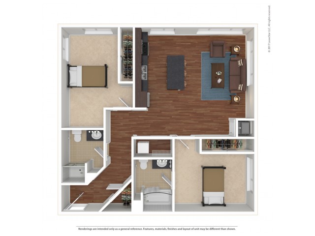 2 Bed, 2 Bath Deluxe floor plan
