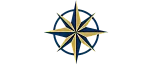 Elegant compass rose design in navy blue and gold, symbolizing direction and navigation.