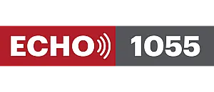 Bold logo design featuring 'ECHO 1055' with dynamic wave graphics on a striking red and gray background.