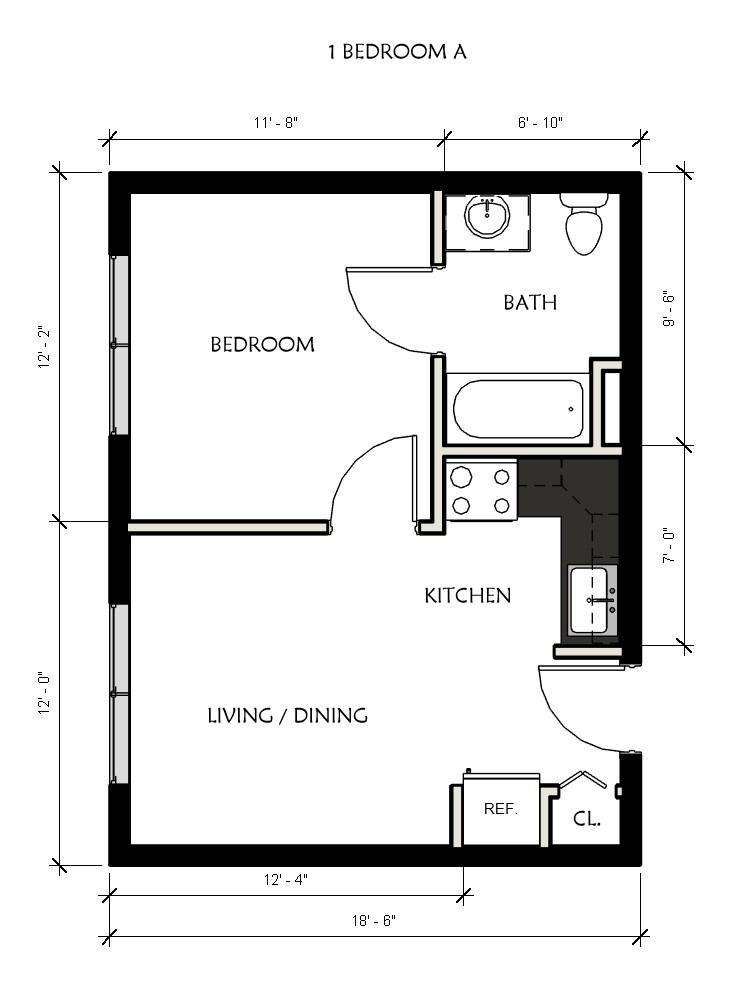 1 Bedroom Floor Plan | Luxury Apartments In Jackson Michigan | 2100 Springport Apartments