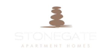 Elegant and inviting Stonegate Apartment Homes logo with stacked stones, symbolizing balance and luxury living.
