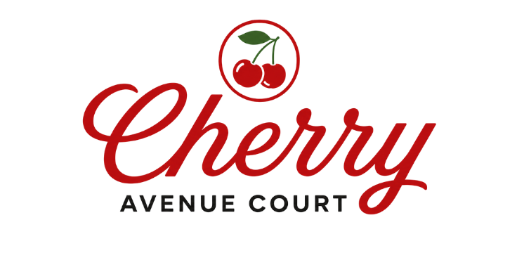 Elegant Cherry Avenue Court logo featuring bright red cherries and stylish typography.