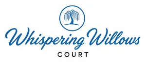 Elegant logo for Whispering Willows Court featuring a serene willow tree design.