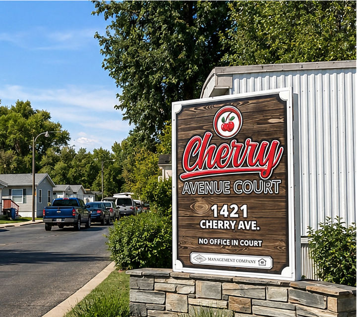 Tranquil Cherry Avenue Court community with charming homes and lush greenery, perfect for serene suburban living.