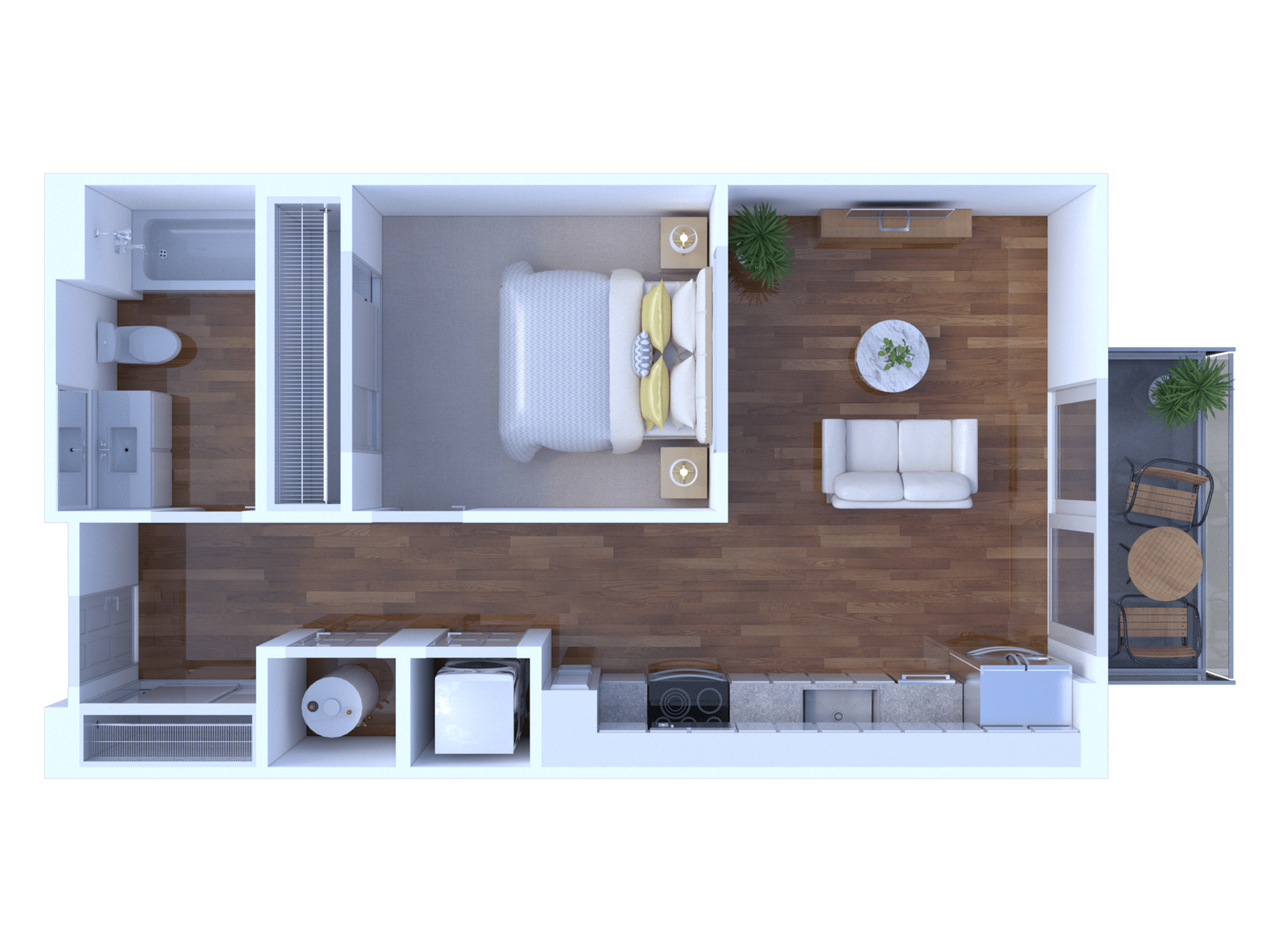 One Bedroom One Bath 536 Sq Ft