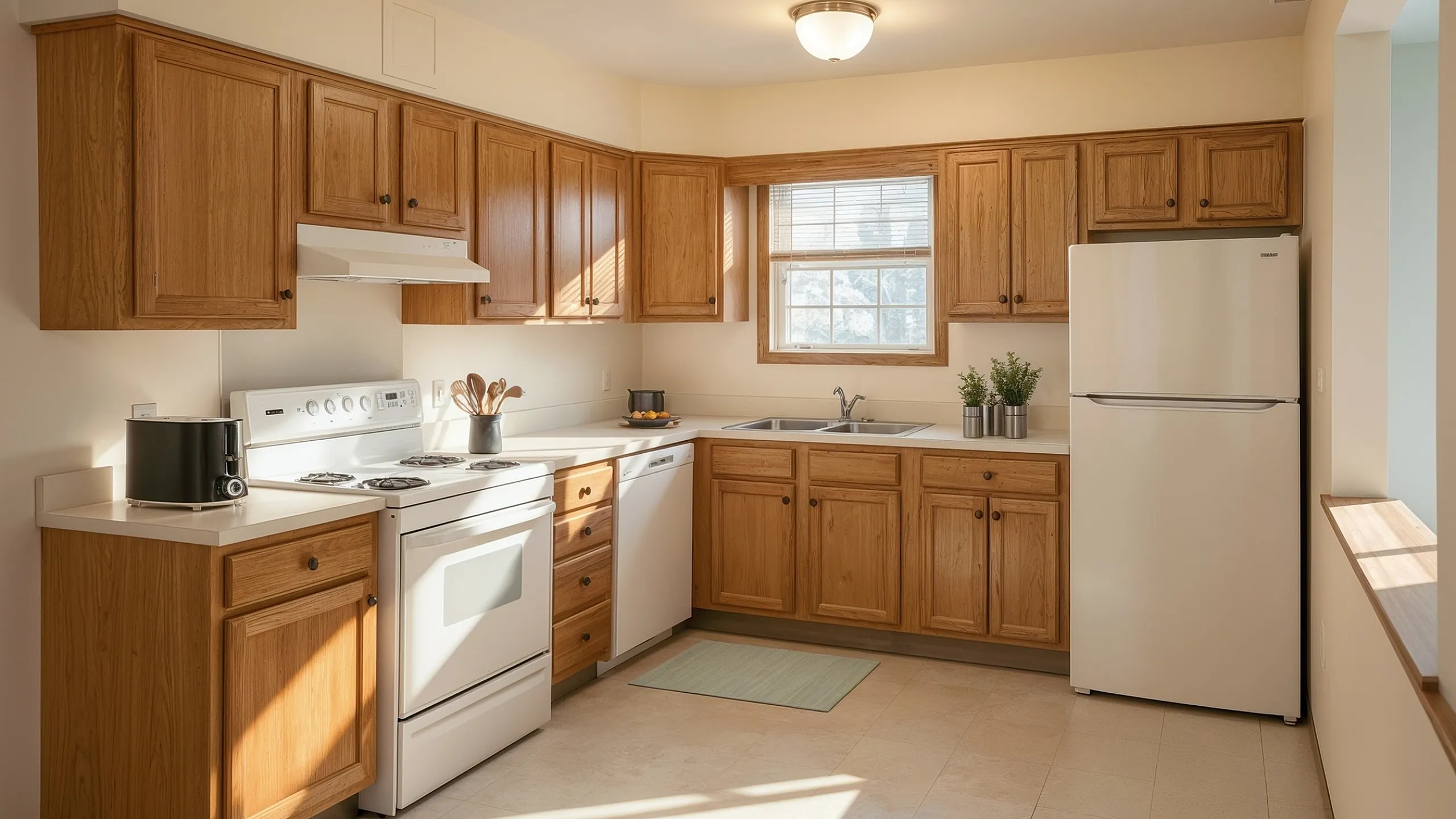 Bright and inviting kitchen with natural wood cabinets, modern appliances, and ample counter space, perfect for culinary creativity.