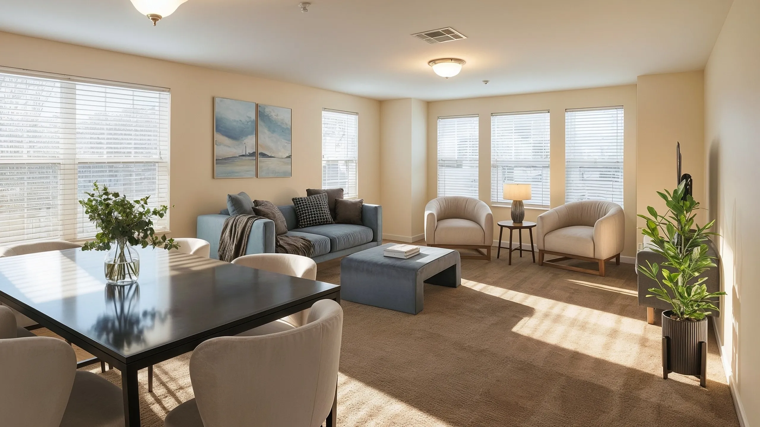 Bright, inviting living space with cozy seating, elegant dining area, and abundant natural light.