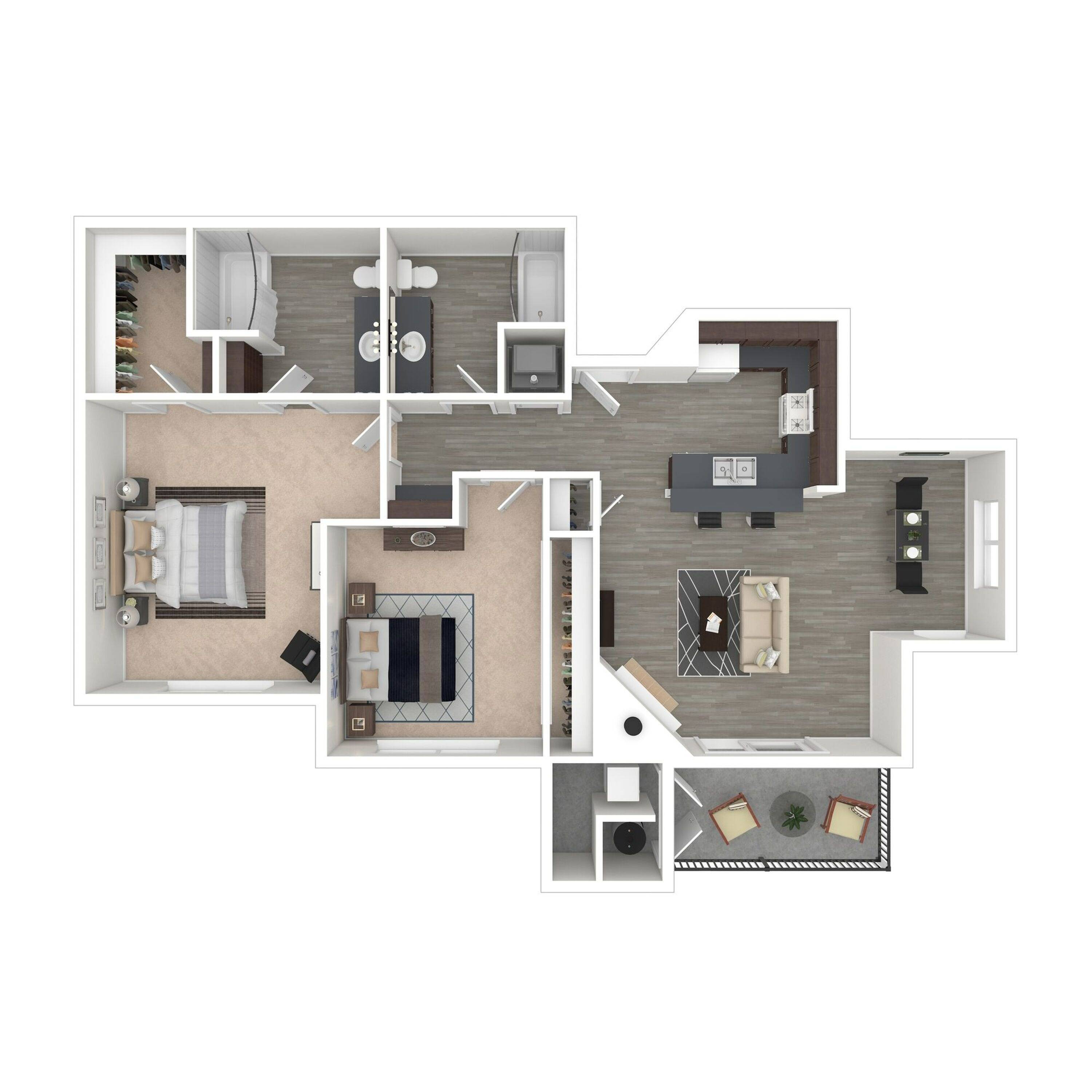 2-2B 3D Floor plan Image