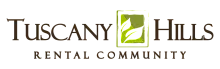 Elegant Tuscany Hills Rental Community logo with a green leaf motif, symbolizing premium living.