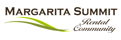 Elegant logo for Margarita Summit Rental Community with sleek green curves symbolizing a welcoming and modern living space.