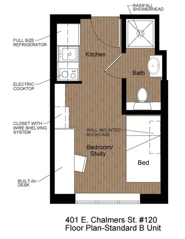 401 Chalmers Studio B Standard Floorplan