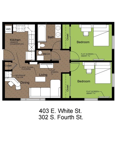 403 White 2 Bed Standard Floorplan