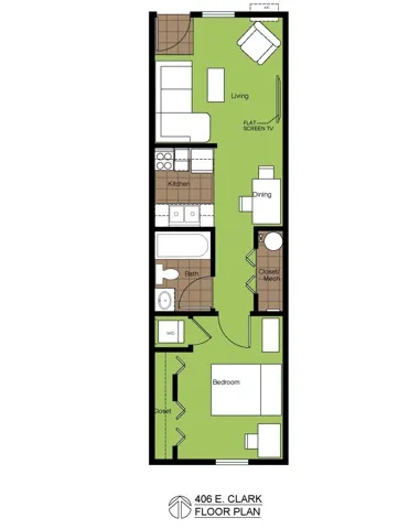 406 Clark 1 Bed Standard Floorplan