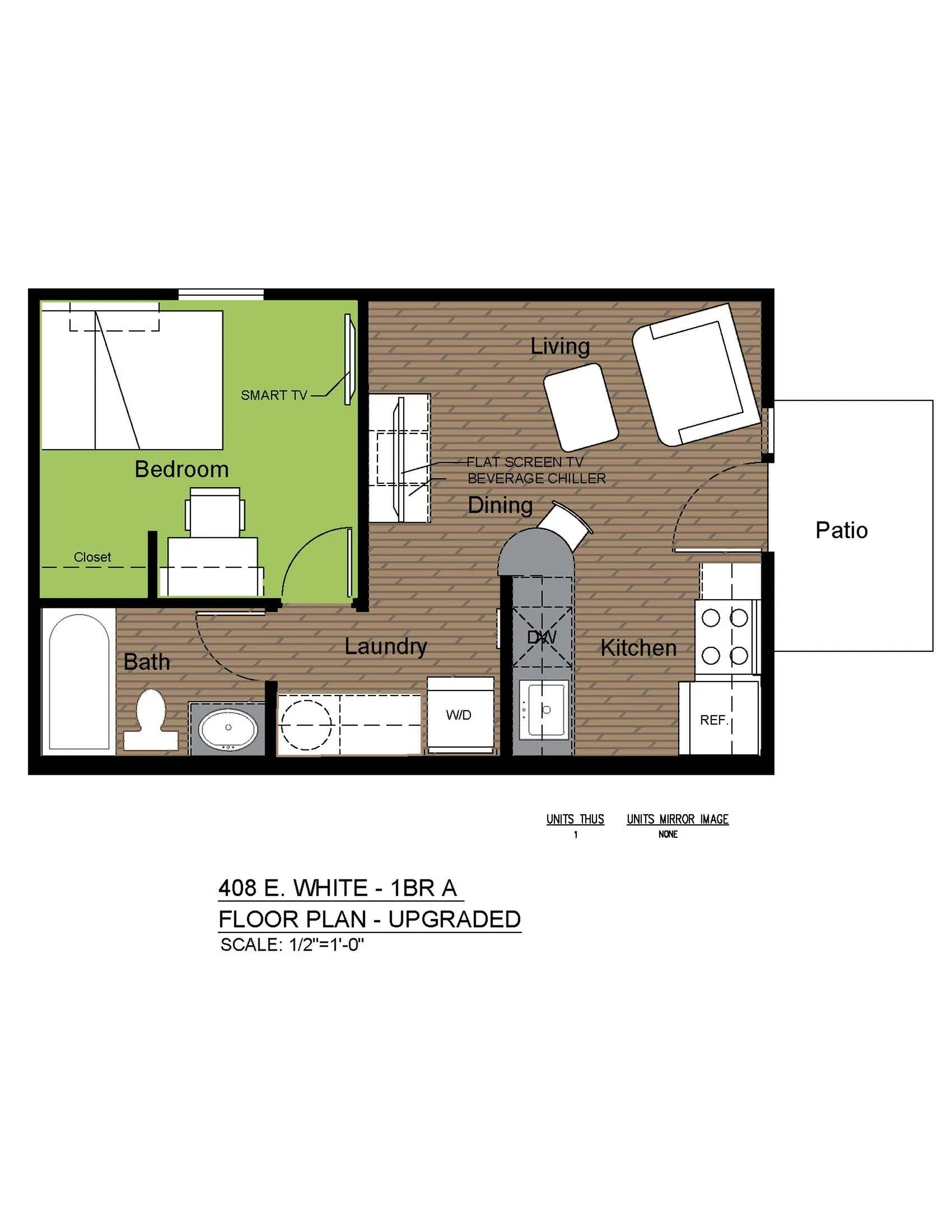 408 White 1 Bed Floorplan A