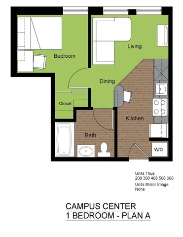 601 Sixth 1 Bed Floorplan A