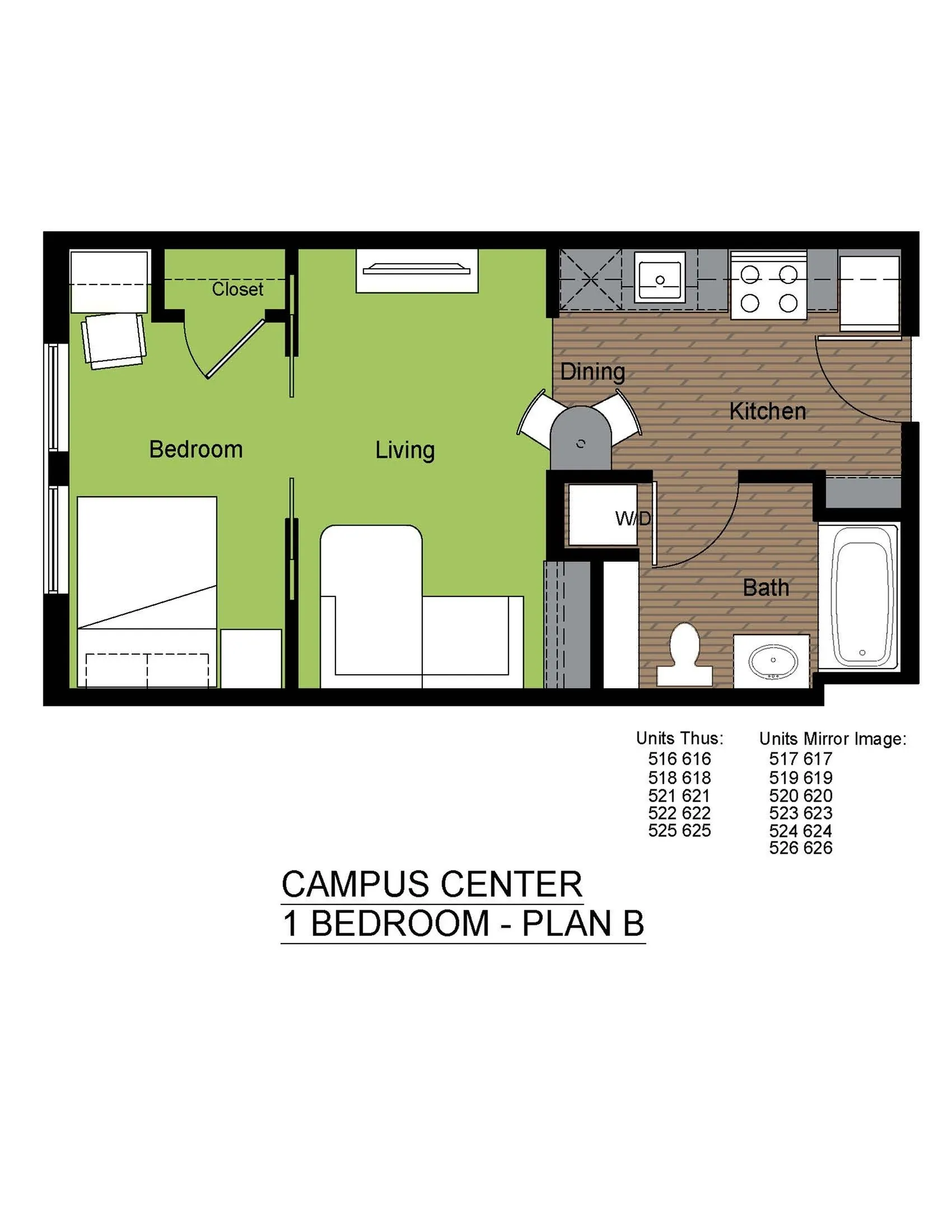 601 Sixth 1 Bed Floorplan B