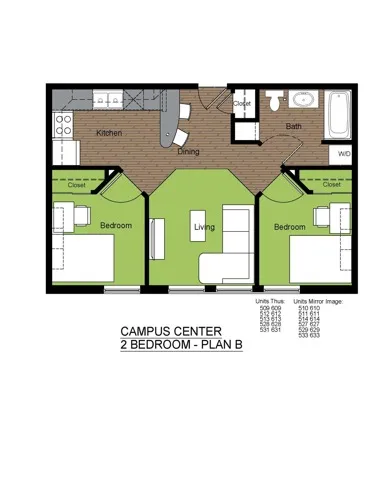 601 Sixth 2 Bed Floorplan B