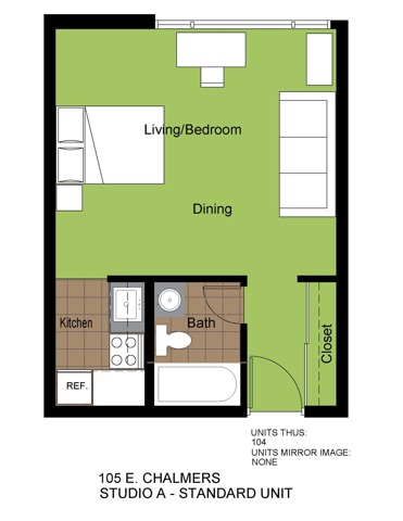 105 Chalmers Studio Standard Floorplan A