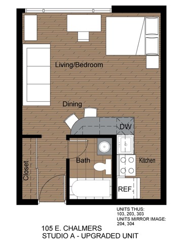105 Chalmers Studio Upgraded Floorplan A