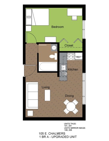 105 Chalmers 1 Bed Floorplan A Upgraded 1 Bed