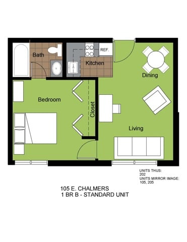105 Chalmers 1 Bed Floorplan B Standard