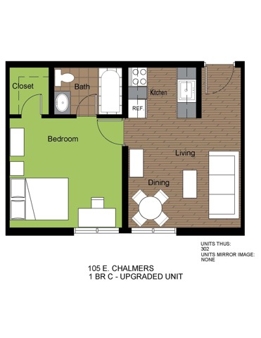 105 Chalmers 1 Bed Floorplan C Upgraded