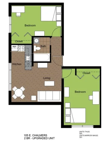 105 Chalmers 2 Bed Upgraded Floorplan