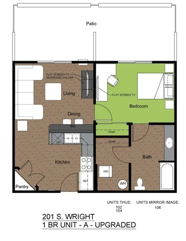 201 Wright 1 Bed Floorplan A