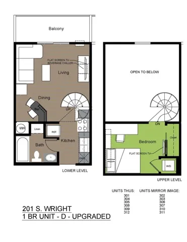 201 Wright 1 Bed Floorplan D (Loft)